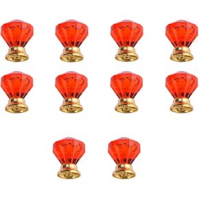 Crystal Door knobs,10 Pack Crystal Clear Handle Door Cabinet Drawer Door Knob Acrylic Handle Transparent Silver Base.(Color:Red Gold Bottom)