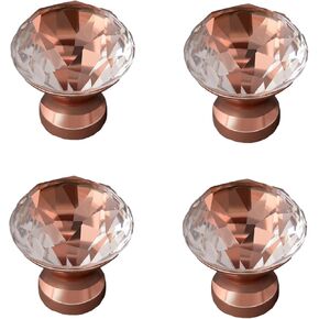 Crystal Door knobs,4 Pack Rose Gold Cabinet Knob Glass Drawer Wardrobe Door Crystal Handle Gold (Color : Gold)(Color:Rose Gold)