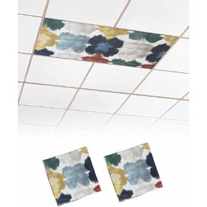 2 Pack Fluorescent Light Cover for Ceiling Lights, Navy Blue Shabby Magnetic Classroom Light Filters 4x2 Feet, Green Yellow Abstract Art Decorative Ceiling Shade Panel for Office