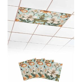 2 Pack Fluorescent Light Cover for Ceiling Lights, Lily Floral Magnetic Classroom Light Filters 4x2 Feet, Botanical Garden Watercolor Wildflowers Decorative Ceiling Shade Panel for Office