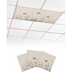 3 Pack Fluorescent Light Cover for Ceiling Lights, Elegant Spring Floral Magnetic Classroom Light Filters 4x2 Feet, Pastoral Summer Flowers Rustic Decorative Ceiling Shade Panel for Office
