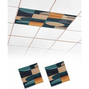 4 Pack Fluorescent Light Cover for Ceiling Lights, Turquoise Beige Geometric Magnetic Classroom Light Filters 4x2 Feet, Abstract Art Painting Decorative Ceiling Shade Panel for Office