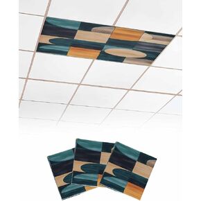 4 Pack Fluorescent Light Cover for Ceiling Lights, Turquoise Beige Geometric Magnetic Classroom Light Filters 4x2 Feet, Abstract Art Painting Decorative Ceiling Shade Panel for Office in Kuwait