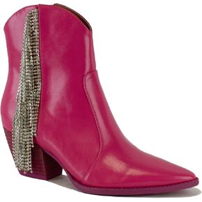 Black Rhinestone Fringe Ankle Boots for Women - Western, Cowgirl, Pointed Toe, Stacked Heel Boots