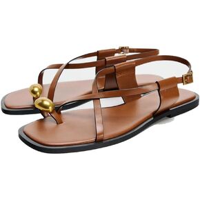 YIYA Women's Gladiator Flat Strappy Sandals Open Square Toe Flat Low Heels Ankle Strap Summer Dress Wrap Shoes