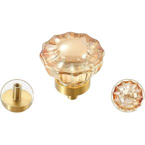 Crystal Door knobs,4 Pack Crystal Dove Egg Champagne Wardrobe Door Knobs and Handles Kitchen Cabinet Transparent Small Handles Cube Shape-Champagne.(Color:Epiphyllum Champagne)