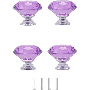 Crystal Door knobs,4 Pieces Door Knobs Crystal Aluminum Alloy Knobs Round Base Shaped Knob Drawer Pull Handle Furniture Wardrobe Cupboard Dresser Pale Blue.3(Color:Purple), 30x31mm