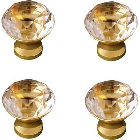 Crystal Door knobs,4 Pack Rose Gold Cabinet Knob Glass Drawer Wardrobe Door Crystal Handle Gold (Color : Gold)(Color:Gold)