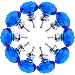 Crystal Door knobs,10 Pack Diamond Handle Crystal Glass Multicolor Base Knob Drawer Cabinet Door Knob Blue .(Color:Blue,Size:40mm)