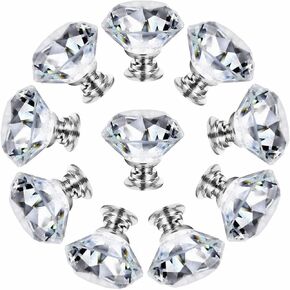 Crystal Door knobs,10 Pack Crystal Cabinet Door Wardrobe Small Handle Transparent Crystal Glass Knob .(Color:Silver,Size:25mm)