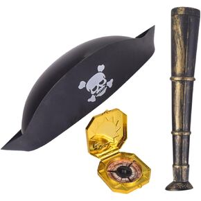 Kisangel 1Set Pirate Costume Kit with Pirate Hat Telescope Compass for Halloween Parties Cosplay Decorations Stage Performances Lightweight Portable Pirate