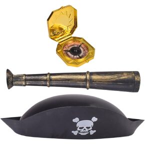 Kisangel 1Set Pirate Costume Assume Assume Assume مع Telescope Pirate Hat و Compass for Masquerade Cosplay و Hirdivers Party Fuly