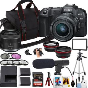 Canon EOS R8 Mirrorless Camera w/24-50mm Lens + Sandisk 128GB Memory Card + Camera Case + More (18pc Bundle) (Renewed)