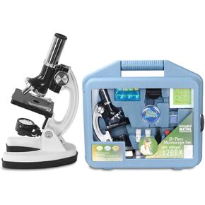 Children's Microscope Set 300x-1200x Student Microscope Objective Lens (30X/60X/120x) LED Power Supply Metal Material monocular 45° Tube with Specimen Making Tools