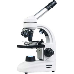 Microscope 1600X for Kids Students Adults eyepieces (WF10X WF20X) Objective Lenses (4X 10x 40x) 2X Extender 360° Rotating Barrel Metal Body LED Upper and Lower Light Sources
