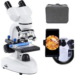 30000X/40000X/50000X HD Biological Microscope with Carrying Case, Binocular Microscope Set for Educational Student Adults Science Experiment,185 Achromatic Objective, Dual LED Illumination(40000X)