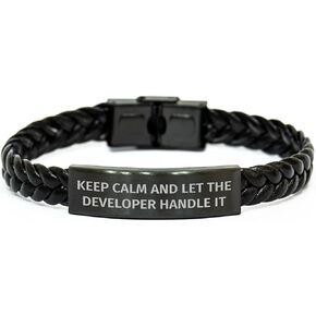 Developer's Gift, Interlaced Leather Bracelet, Keep Calm and Let the Developer Handle It, Perfect for Christmas, Gifts from Men to Developer