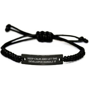Funny Developer Gifts, Keep Calm And Let The Developer Handle It, Adjustable Developer Rope Bracelet, Black Stainless Steel, Christmas Unique Gifts