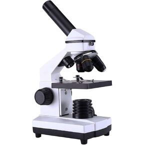 Kids Monocular Microscope 40X-640X Eyepiece (WF10X) Objective Lens (4X 10X 40X) LED Upper and Lower Light Source Suitable for Hobby Culture Biochemical Experiments Teaching Demonstration