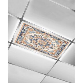 1 Pack Fluorescent Light Cover for Ceiling Lights, Blue Burnt Orange Boho Magnetic Classroom Light Filters 4x2 Feet, Antique Southwestern Art Decorative Ceiling Shade Panel for Office