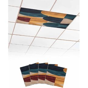 2 Pack Fluorescent Light Cover for Ceiling Lights, Navy Blue Boho Orange Magnetic Classroom Light Filters 4x2 Feet, Geometric Circle Abstract Art Decorative Ceiling Shade Panel for Office