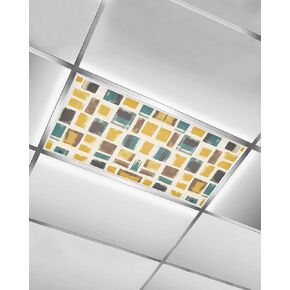 1 Pack Fluorescent Light Cover for Ceiling Lights, Yellow Teal Black Geometric Magnetic Classroom Light Filters 4x2 Feet, Modern Polygonal Abstract Art Ceiling Shade Panel for Office