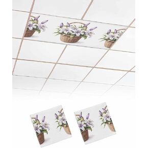 1 Pack Fluorescent Light Cover for Ceiling Lights, White Purple Spring Floral Magnetic Classroom Light Filters 4x2 Feet, Botanical Blooming Art Decorative Ceiling Shade Panel for Office