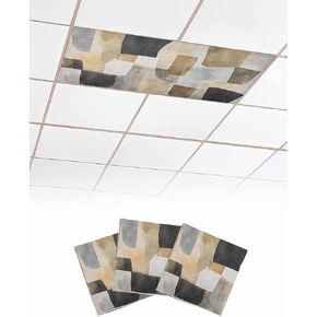 3 Pack Fluorescent Light Cover for Ceiling Lights, Vintage Boho Magnetic Classroom Light Filters 4x2 Feet, Abstract Retro Oil Painting Geometric Decorative Ceiling Shade Panel for Office