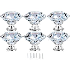 Crystal Door knobs,6 Pieces Door Knobs Crystal Aluminum Alloy Knobs Round Base Shaped Knob Drawer Pull Handle Furniture Wardrobe Cupboard Dresser Pale Blue.(Color:Blue)