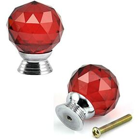 Crystal Door knobs,40MM 2PCS Red Clear Ball Crystal Glass Diamond Shape Cabinet Knob Drawer Pull Handle Kitchen DIY Home Decorative .(Color:Red)