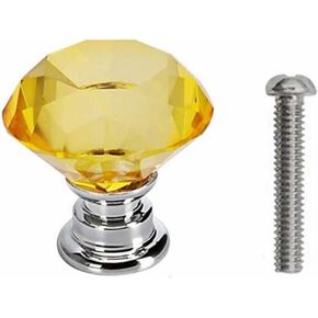 Crystal Door knobs,10 Pack Diamond Handle Crystal Glass Multicolor Base Knob Drawer Cabinet Door Knob Blue .(Color:Yellow,Size:25mm)
