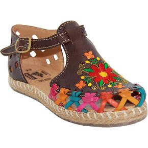 Women’s Floral Espadrille Huarache Sandals, Mexican Leather Huaraches