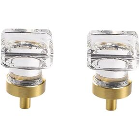 Crystal Door knobs,6 Pack Dove Egg Crystal Handle Golden Wardrobe Door Brass Knob Drawer Pure Copper Handle Cube-Transparent .(Color:Cube Transparent)