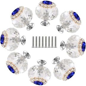 Crystal Door knobs,2pcs Crystal Glass Drawer Pull Handles Knobs, 40mm Diamond Crystal Knobs for Kitchen Door Cupboard Wardrobe Drawer Furniture Decoration .(Color:Oval Blue Diamond)
