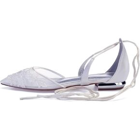 Women's Wedding Flat Satin Closed Mouth Ribbon Tie Ballet Flats Bridal Party Dress Shallow Shoes Ivory Bridal Sandals