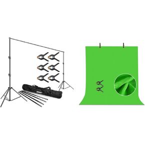 emart emart backdrop stand stand 10 × 12 قدمًا صورة فيديو استوديو للتصوير الفوتوغرافي القابل للتعديل مع مجموعة نظام دعم الخلفية مع 5 × 6.5 حقيبة screencarry الأخضر