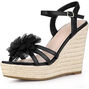 Allegra K Women's Flower Platform Espadrilles Wedge Heel Sandals