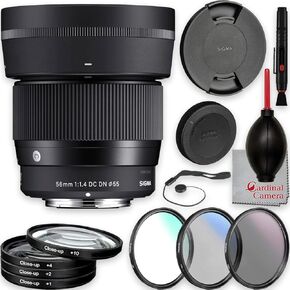 Sigma 56mm F1.4 المعاصرة DC DN لعدسة Canon EF-M مع علبة العدسة عن قرب+حزمة غطاء محرك السيارة وحزمة الملحقات الفاخرة