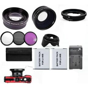 عدسة فيش + عدسة تكبير + بطاريات 2x + مرشحات + شاحن لـ Olympus Tough TG-6 ، TG-5 ، TG-4 ، TG-3 ، TG-2 كاميرات