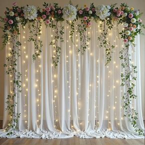 White Tulle Backdrop Curtain with Lights, Elegant Sheer Photo Backdrop Drapes, Soft Fabric & LED Curtain for Weddings Brithday Parties Photography Background Decor, 10ftx8ft