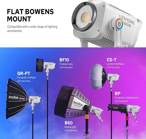 Godox LA600R RGB LED ضوء الفيديو مع حقيبة حمل ، 600W 141000LUX@1M Studio Light Light ، 1800K-10000K Bowens Mount RGB LED مع 14 تأثيرات FX 0-100 ٪ تعتيم للفيديو. in Kuwait