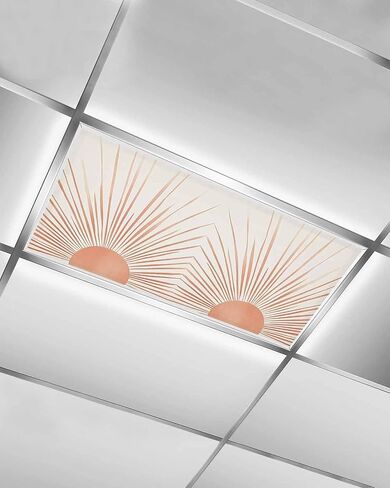 2 Pack Fluorescent Light Cover for Ceiling Lights, Abstract Art Magnetic Classroom Light Filters 4x2 Feet, Orange Lines Simple Retro Middle Century Decorative Ceiling Shade Panel for Office in Saudi Arabia