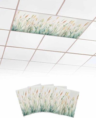 2 Pack Fluorescent Light Cover for Ceiling Lights, Spring Green Leaf Magnetic Classroom Light Filters 4x2 Feet, Botanical Retro Oil Painting Plant Decorative Ceiling Shade Panel for Office in Saudi Arabia