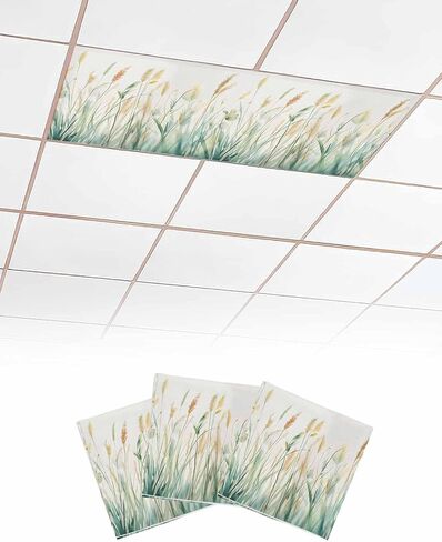 2 Pack Fluorescent Light Cover for Ceiling Lights, Spring Green Leaf Magnetic Classroom Light Filters 4x2 Feet, Botanical Retro Oil Painting Plant Decorative Ceiling Shade Panel for Office in Saudi Arabia