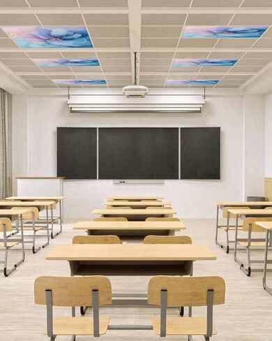 2 Pack Fluorescent Light Cover for Ceiling Lights, Blue Gold Magnetic Classroom Light Filters 4x2 Feet, Modern Purple Pink Marble Textured Decorative Ceiling Shade Panel for Office in Saudi Arabia