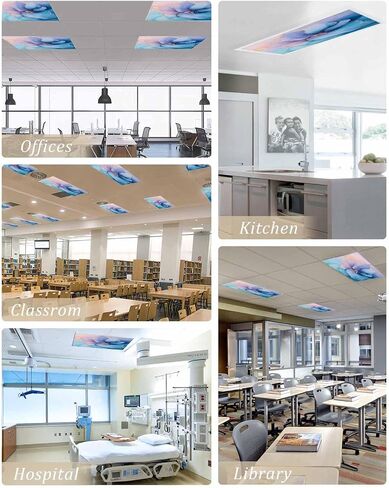 2 Pack Fluorescent Light Cover for Ceiling Lights, Blue Gold Magnetic Classroom Light Filters 4x2 Feet, Modern Purple Pink Marble Textured Decorative Ceiling Shade Panel for Office in Saudi Arabia