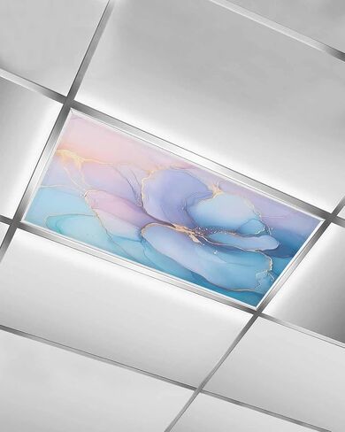 2 Pack Fluorescent Light Cover for Ceiling Lights, Blue Gold Magnetic Classroom Light Filters 4x2 Feet, Modern Purple Pink Marble Textured Decorative Ceiling Shade Panel for Office in Saudi Arabia