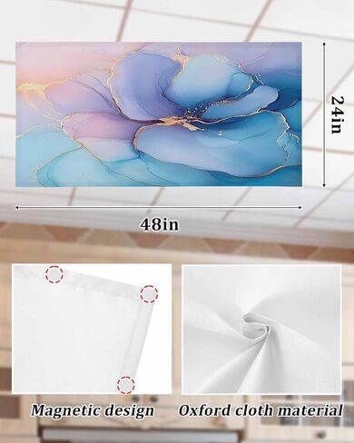 2 Pack Fluorescent Light Cover for Ceiling Lights, Blue Gold Magnetic Classroom Light Filters 4x2 Feet, Modern Purple Pink Marble Textured Decorative Ceiling Shade Panel for Office in Saudi Arabia