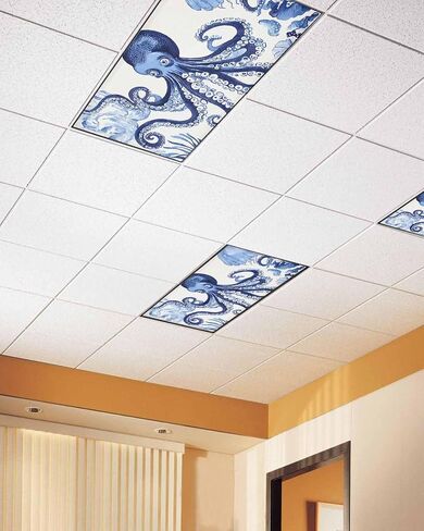 1 Pack Fluorescent Light Cover for Ceiling Lights, Navy Blue Octopus Coastal Magnetic Classroom Light Filters 4x2 Feet, Nautical Summer Beach Rustic Decorative Ceiling Shade Panel for Office in Saudi Arabia