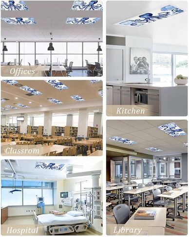 1 Pack Fluorescent Light Cover for Ceiling Lights, Navy Blue Octopus Coastal Magnetic Classroom Light Filters 4x2 Feet, Nautical Summer Beach Rustic Decorative Ceiling Shade Panel for Office in Saudi Arabia
